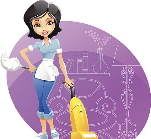 Cartoon pic of lady with Vacuum
